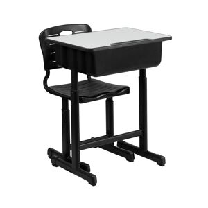 Emma+Oliver Adjustable Height Student Desk And Chair With Pedestal Frame - Grey