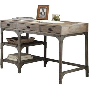 Simplie Fun Gorden Desk In Weathered Oak & Silver - Beige/khaki