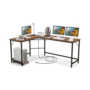 Slickblue L-Shaped Computer Desk with Cpu Stand Power Outlets and Usb Ports - Rustic brown