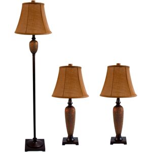 All The Rages Elegant Designs Hammered Bronze Three Pack Lamp Set (2 Table Lamps, 1 Floor Lamp) - Bronze