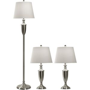 Stylecraft Home Collection StyleCraft Set of 3 Brush Steel Lamps: 2 Table Lamps and 1 Floor Lamp