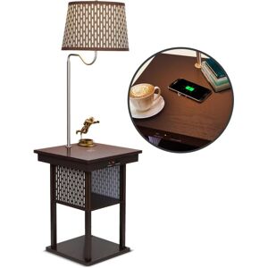 Brightech Madison Table & Led Lamp Combo with Usb Port, Outlet, Wireless Charging Pad - Havana Brown