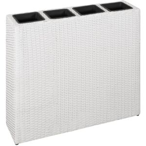 vidaXL Garden Raised Bed with 4 Pots Poly Rattan White - White