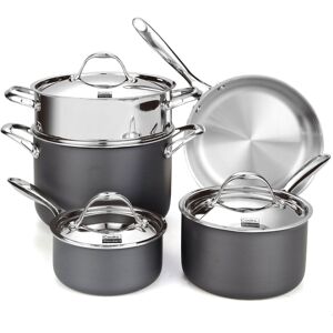 Cooks Standard, Stainless Steel 8-Piece Multi-Ply Clad Hard Anodized Cookware Set, Black - Black