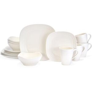 Mikasa Swirl Square 16 Piece Dinnerware Set, Service for 4 - White