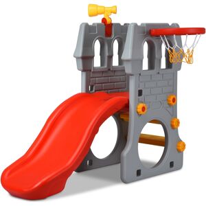 Costway Children Castle Slide Play Slide with Basketball Hoop and Telescope Toy - Grey