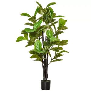 HOMCOM 4FT Artificial Fiddle Leaf Fig Tree Faux Decorative Plant in Nursery Pot for Indoor Outdoor Decor, Green