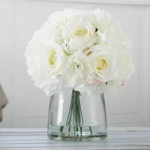 Pure Garden Artificial Hydrangea & Rose Floral Arrangement, White
