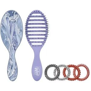 Wet Brush Metallic Marble Detangler Hairbrush, Speed Dry Hairbrush & Hair Coil Set, Gray
