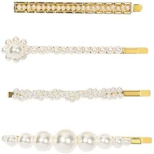 LC Lauren Conrad 4 Pack Gold Tone Mixed Simulated Pearl Bobby Pin Set, White