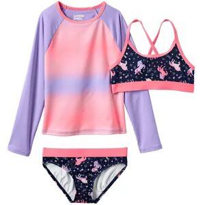 Girls 7-12 Slim Lands' End Rash Guard, Bikini Top & Bottoms Swimsuit Set, Girl's, Dark Pink