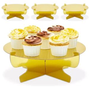 Sparkle 4 Pack Mini Cardboard Cupcake Stand Set, Metallic Gold Dessert Holders for Table (11.5 x 4 In), Beige Over