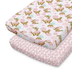 The Peanutshell Butterfly 2-Pack Changing Pad Cover, Pink, Large