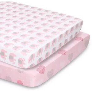 The Peanutshell 2-Pack Elephant Hearts Playard Sheets, Pink, Large