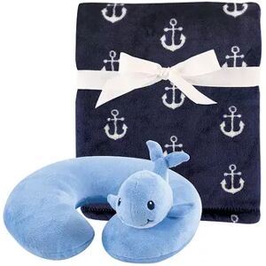 Hudson Baby Infant Boy Neck Pillow and Plush Blanket Set, Whale, One Size, Brt Blue