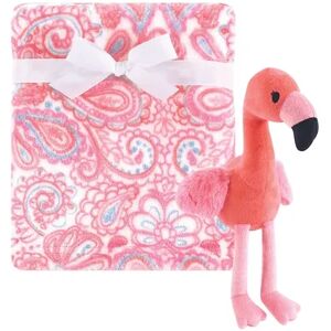 Hudson Baby Infant Girl Plush Blanket with Toy, Flamingo, One Size, Med Pink