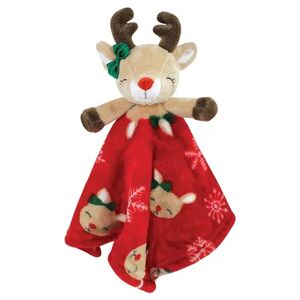 Hudson Baby Infant Girls Animal Face Security Blanket, Girl Holiday Reindeer, One Size, Brt Red