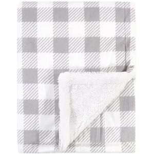 Hudson Baby Infant Plush Blanket with Sherpa Back, Gray Plaid, One Size, Grey