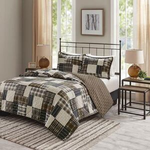 Madison Park Heavenly Reversible Printed Coverlet Set, Black, Full/Queen