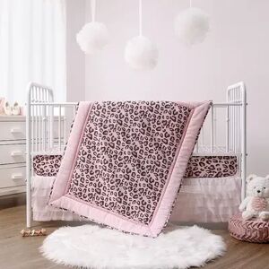 The Peanutshell Leopard 3-Piece Crib Bedding Set, Pink, Large