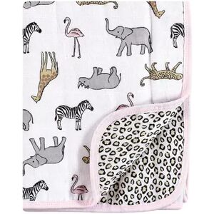 Hudson Baby Infant Girl Muslin Tranquility Quilt Blanket, Modern Pink Safari, One Size, Med Pink