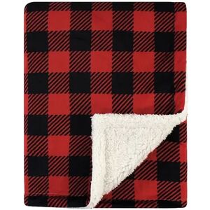 Hudson Baby Infant Plush Blanket with Sherpa Back, Buffalo Plaid, One Size, Brt Red