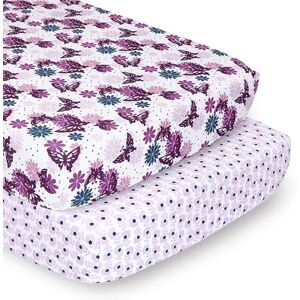 The Peanutshell PS by The Peanutshell 2 Pack Floral Butterflies Fitted Crib Sheets, Purple