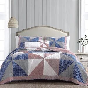 heirloomed Americana Pinwheel Quilt Set with Shams, Blue, King