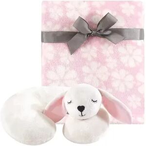 Hudson Baby Infant Girl Neck Pillow and Plush Blanket Set, Modern Bunny, One Size, Med Pink