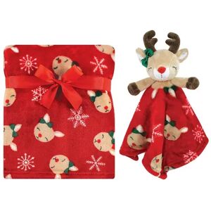 Hudson Baby Infant Girls Plush Blanket with Security Blanket, Girl Holiday Reindeer, One Size, Brt Red