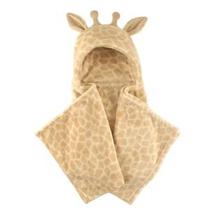 Hudson Baby Infant Hooded Animal Face Plush Blanket, Giraffe, One Size, Beige