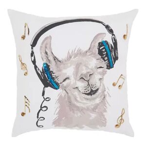 Mina Victory Trendy, Hip, New-Age Rockin' Llama White Throw Pillow, 18X18