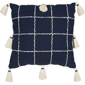Mina Victory Woven Check with Tassels Throw Pillow, Blue, 20X20