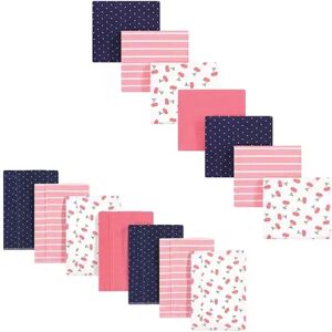 Hudson Baby Infant Girl Cotton Flannel Burp Cloths and Receiving Blankets, 14-Piece, Cherry, One Size, Med Pink