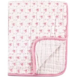 Hudson Baby Infant Girl Muslin Tranquility Quilt Blanket, Pink Sheep, One Size, Med Pink