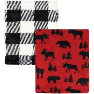 Hudson Baby Unisex Baby Silky Plush and Coral Fleece Blanket, Red Moose Bear, 30x36 inches, Brt Red