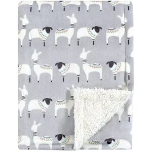 Hudson Baby Infant Plush Blanket with Sherpa Back, Aztec Llama, One Size, Grey