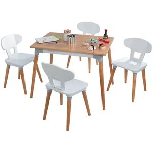 KidKraft Mid-Century Kid Toddler Table & 4 Chair Set, Brown