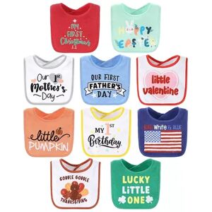 The Peanutshell 10-Pack Holiday Terry Cloth Baby Feeding Bibs, Red