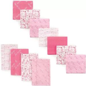 Luvable Friends Infant Girl Cotton Flannel Burp Cloths and Receiving Blankets, 11-Piece, Love, One Size, Med Pink