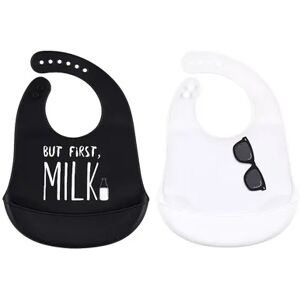 Little Treasure Baby Boy Silicone Bibs 2pk, But First Milk, One Size, Grey