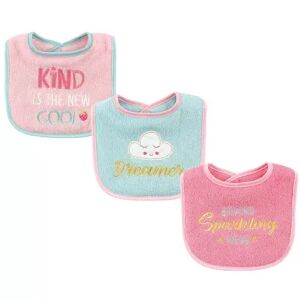 Luvable Friends Baby Girl Cotton Drooler Bibs with Fiber Filling 3pk, Dreamer, One Size, Med Pink