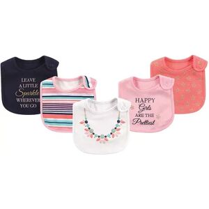 Little Treasure Baby Girl Cotton Bibs 5pk, Sparkle Necklace, One Size, Med Pink