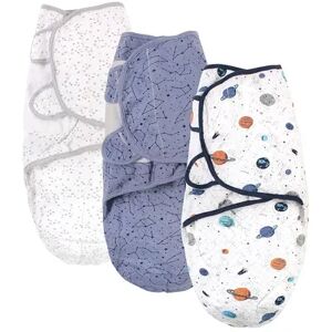 Hudson Baby Infant Boy Quilted Cotton Swaddle Wrap 3pk, Space, 0-3 Months, Brt Blue