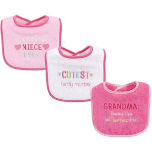 Luvable Friends Baby Girl Cotton Drooler Bibs with Fiber Filling 3pk, Girl Family, One Size, Med Pink