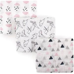 Hudson Baby Infant Girl Cotton Muslin Swaddle Blankets, Paper Birds, One Size, Grey