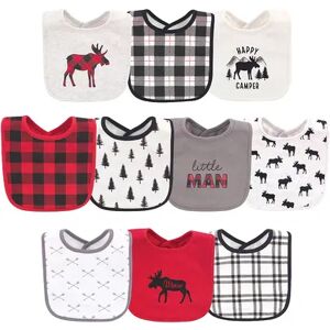 Hudson Baby Infant Boy Cotton Bibs, Buffalo Plaid Moose, One Size, Brt Red