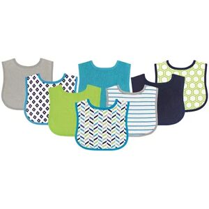 Luvable Friends Baby Boy Cotton Terry Bibs 8pk, Geometric Boy, One Size, Brt Blue