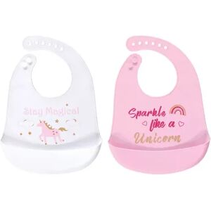 Luvable Friends Baby Girl Silicone Bibs 2pk, Sparkle Like A Unicorn, One Size, Med Pink