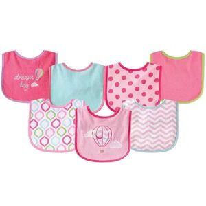 Luvable Friends Baby Girl Cotton Terry Drooler Bibs with PEVA Back 7pk, Pink Balloon, One Size, Med Pink